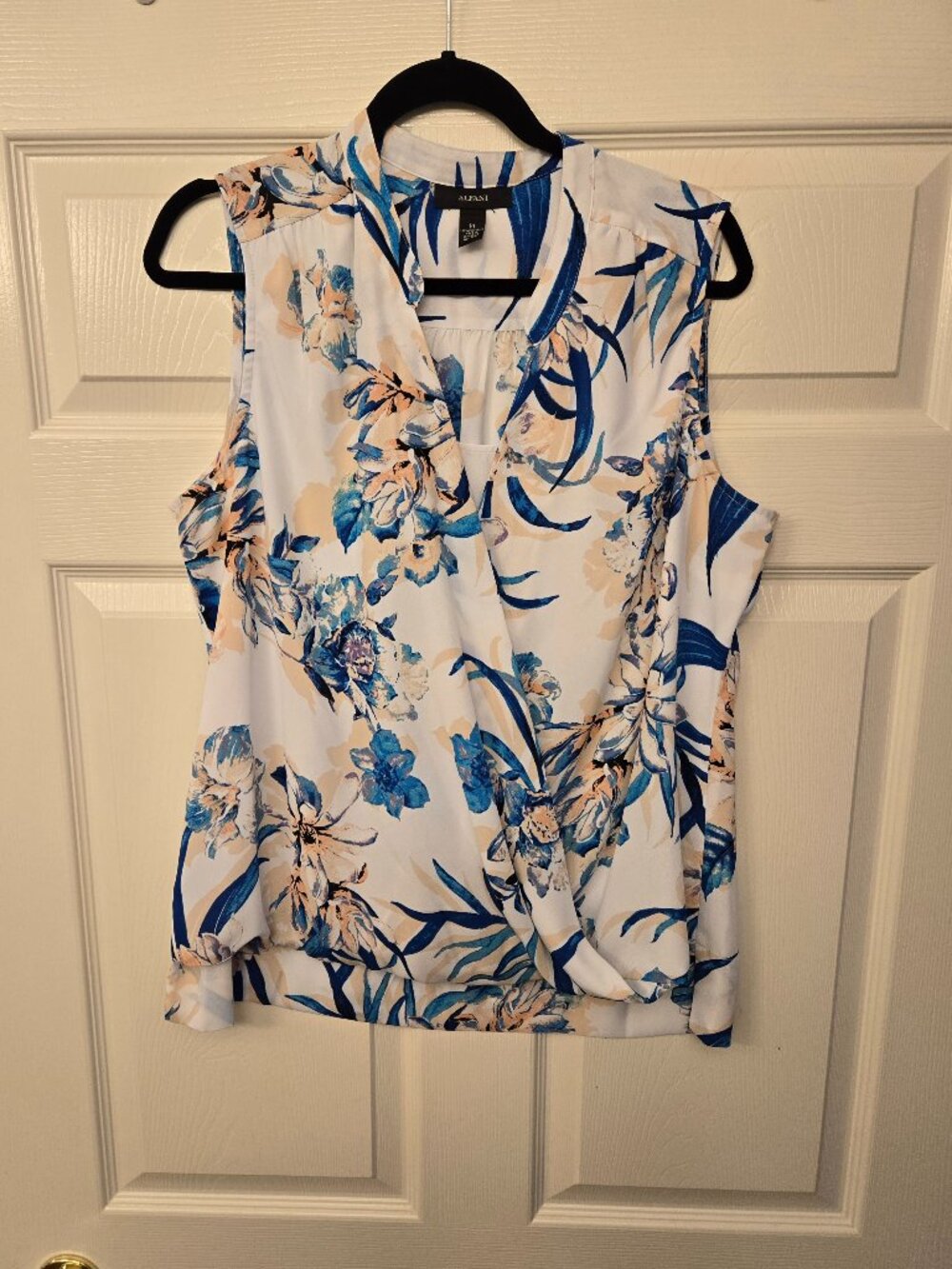 Alfani - white and blue floral sleeveless blouse, size 14.